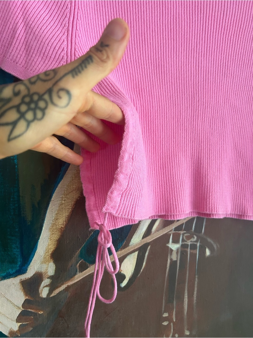 ZARA Hot Pink Ribbed Drawstring Crop Top Short Sleeve Y2K Women’s Small Tee - Picture 11 of 16